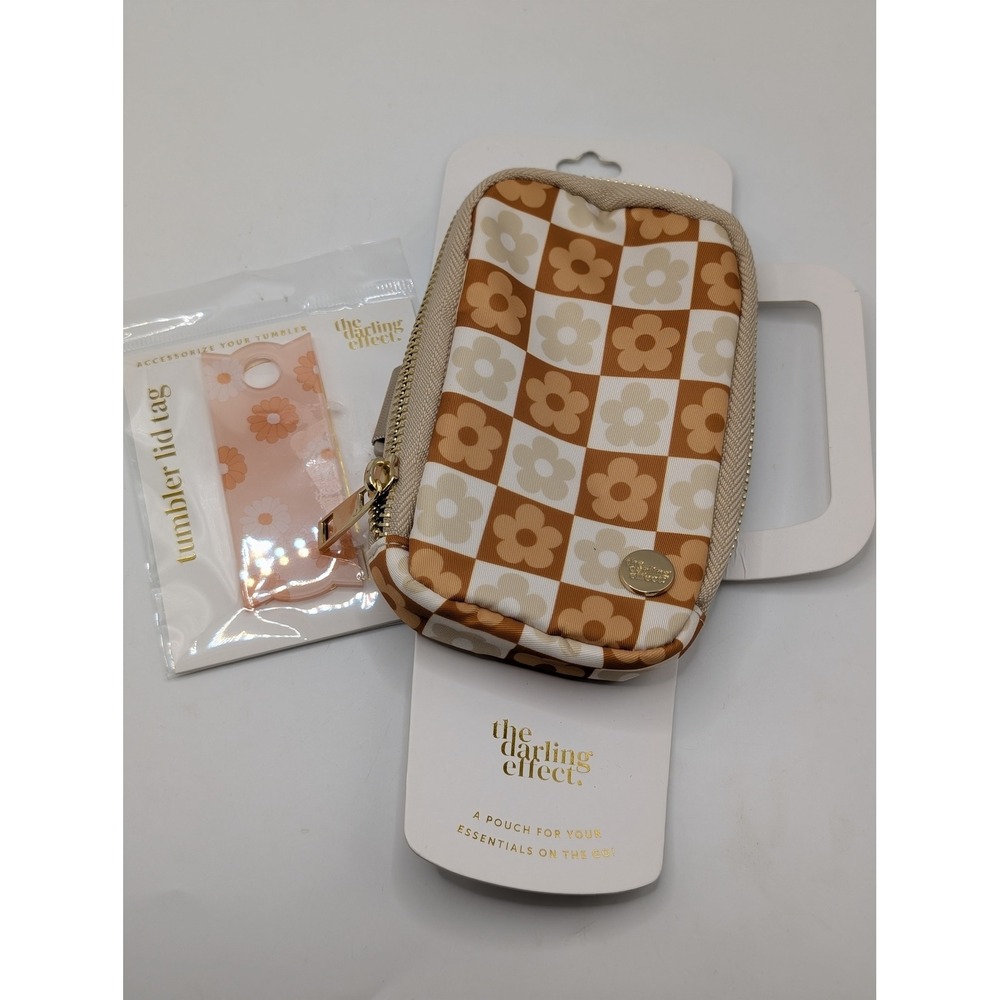 The Darling Effect Tumbler Fanny Pack & Lid Tag Set Floral Checkerboard 40oz Cup